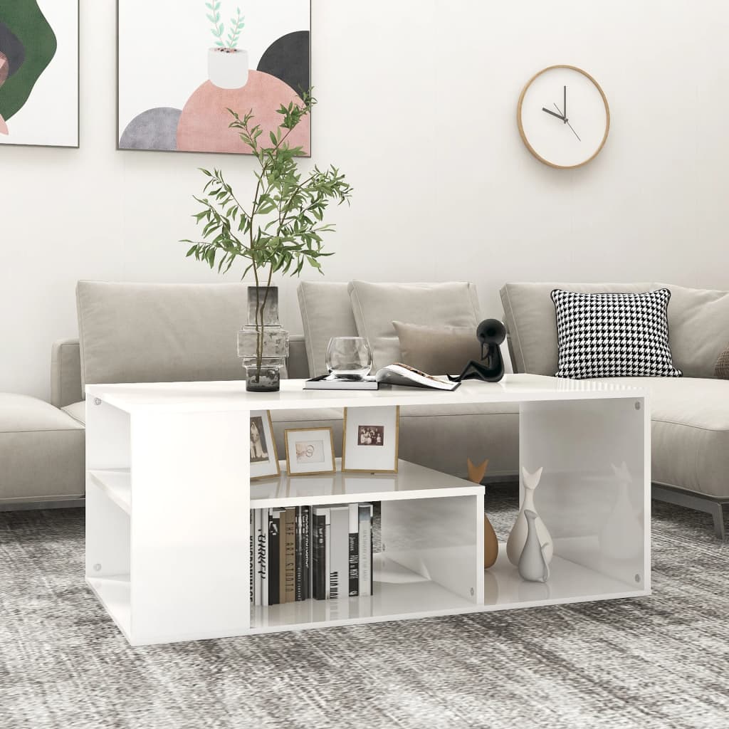 Salongbord høyglans hvit 100x50x40 cm konstruert tre