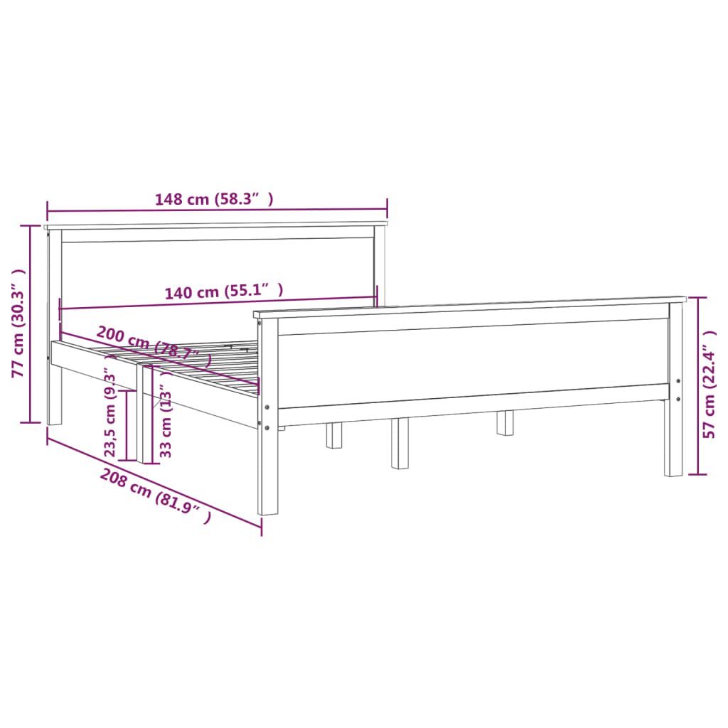 Sengeramme honningbrun heltre furu 140x200 cm