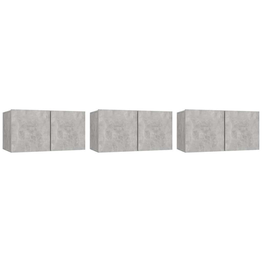 Hengende TV-benker 3 stk betonggrå 60x30x30 cm