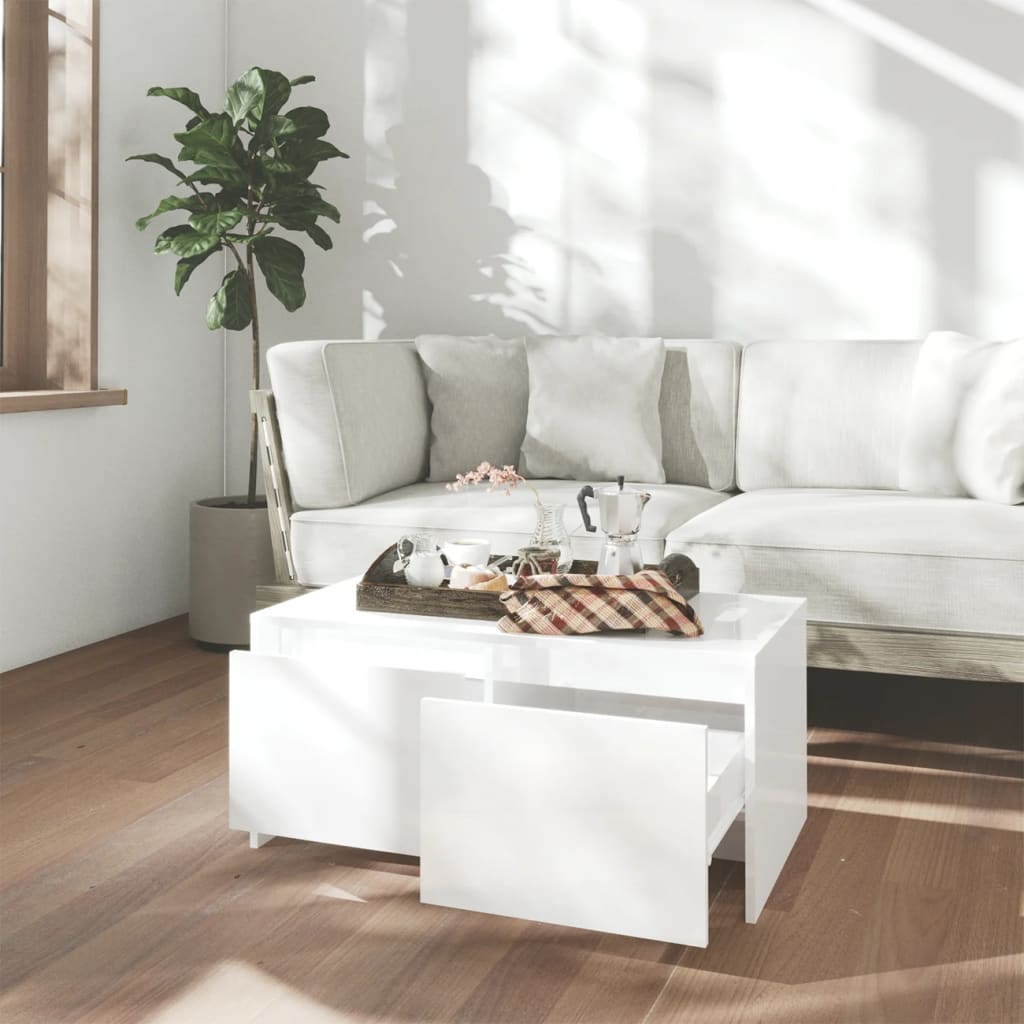 Salongbord høyglans hvit 90x50x41,5 cm konstruert tre