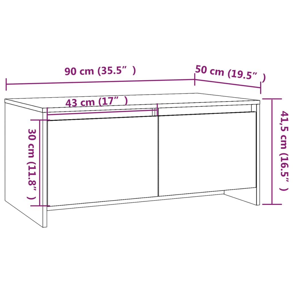 Salongbord høyglans hvit 90x50x41,5 cm konstruert tre