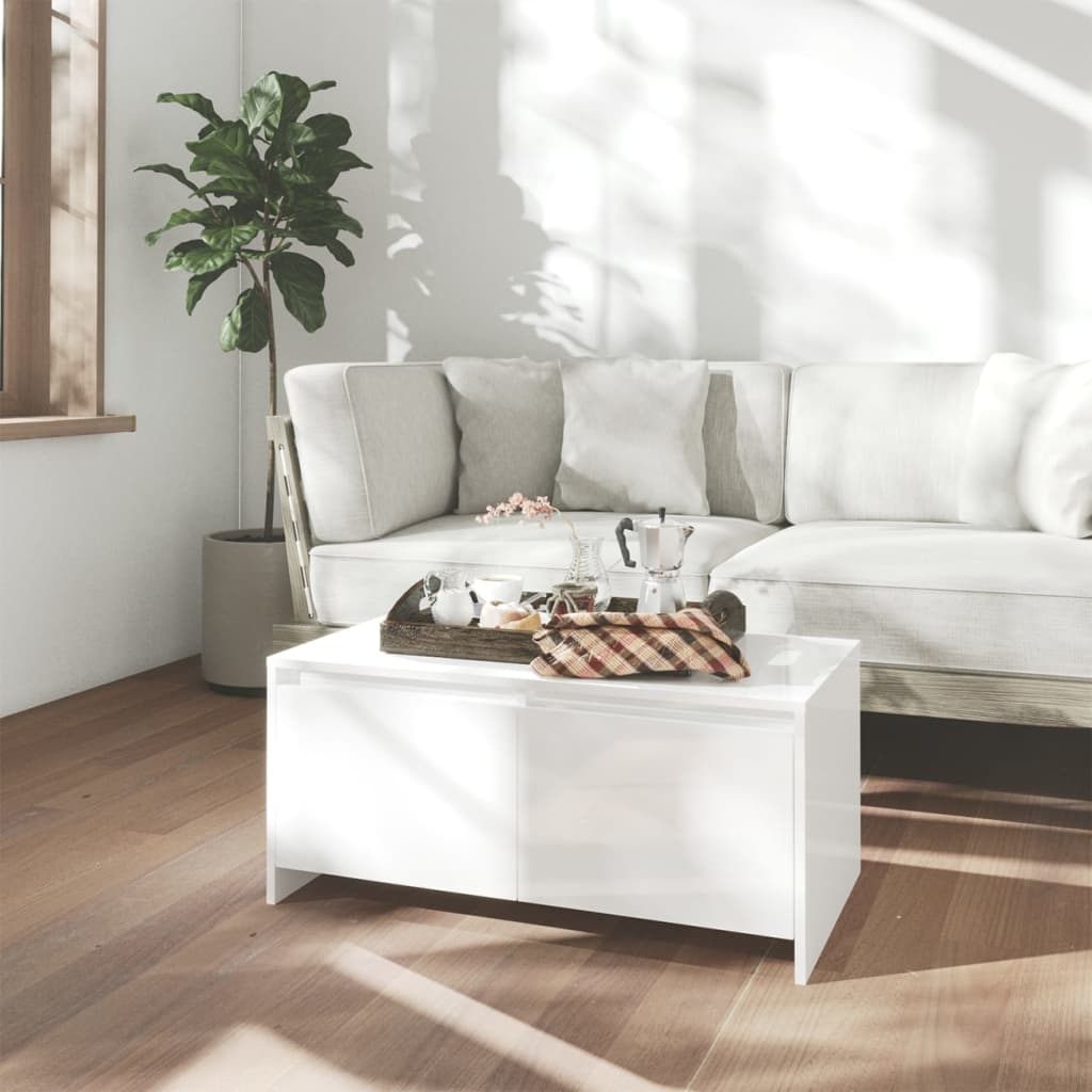 Salongbord høyglans hvit 90x50x41,5 cm konstruert tre