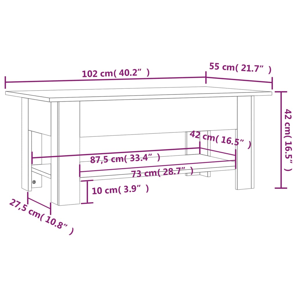 Salongbord sonoma eik 102x55x42 cm konstruert tre