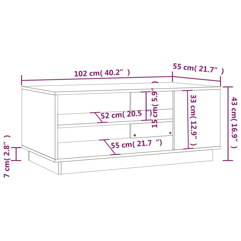 Salongbord brun eik 102x55x43 cm konstruert tre