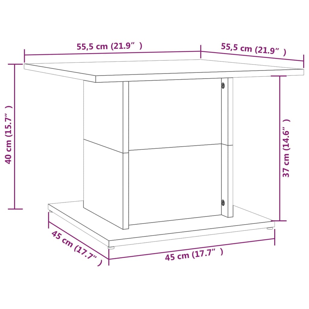 Salongbord brun eik 55,5x55,5x40 cm konstruert tre