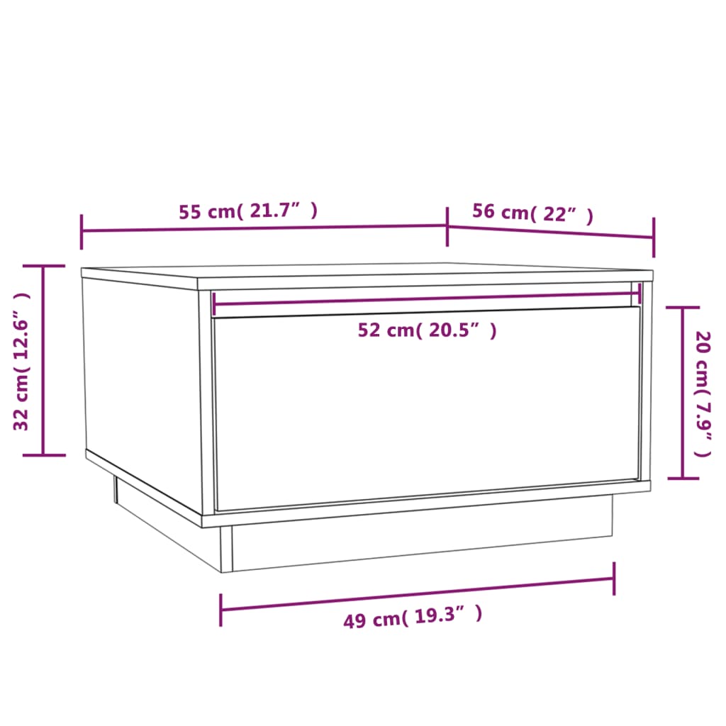 Salongbord honningbrun 55x56x32 cm heltre furu