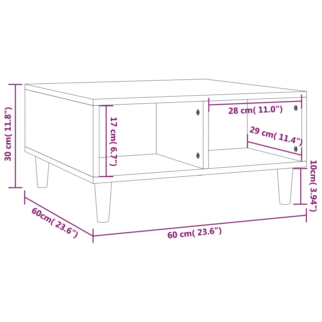 Salongbord røkt eik 60x60x30 cm konstruert tre