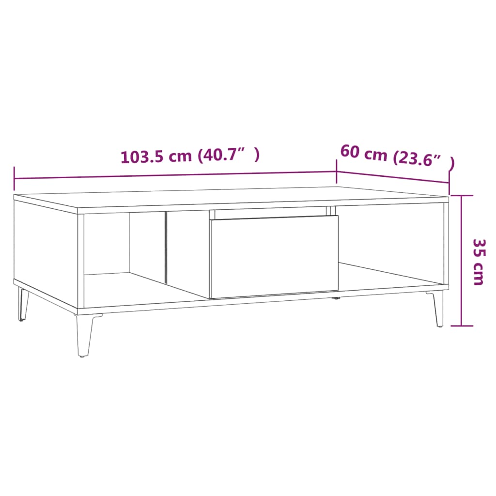 Salongbord brun eik 103,5x60x35 cm konstruert tre