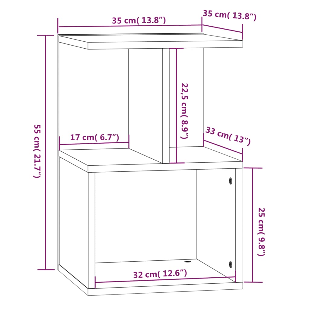 Nattbord 2 stk grå sonoma eik 35x35x55 cm konstruert tre