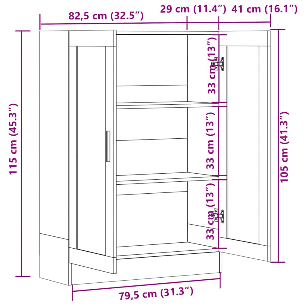 Vitrineskap røkt eik 82,5x30,5x115 cm konstruert tre