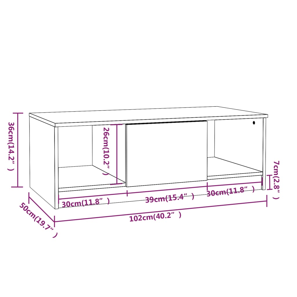 Salongbord sonoma eik 102x50x36 cm konstruert tre