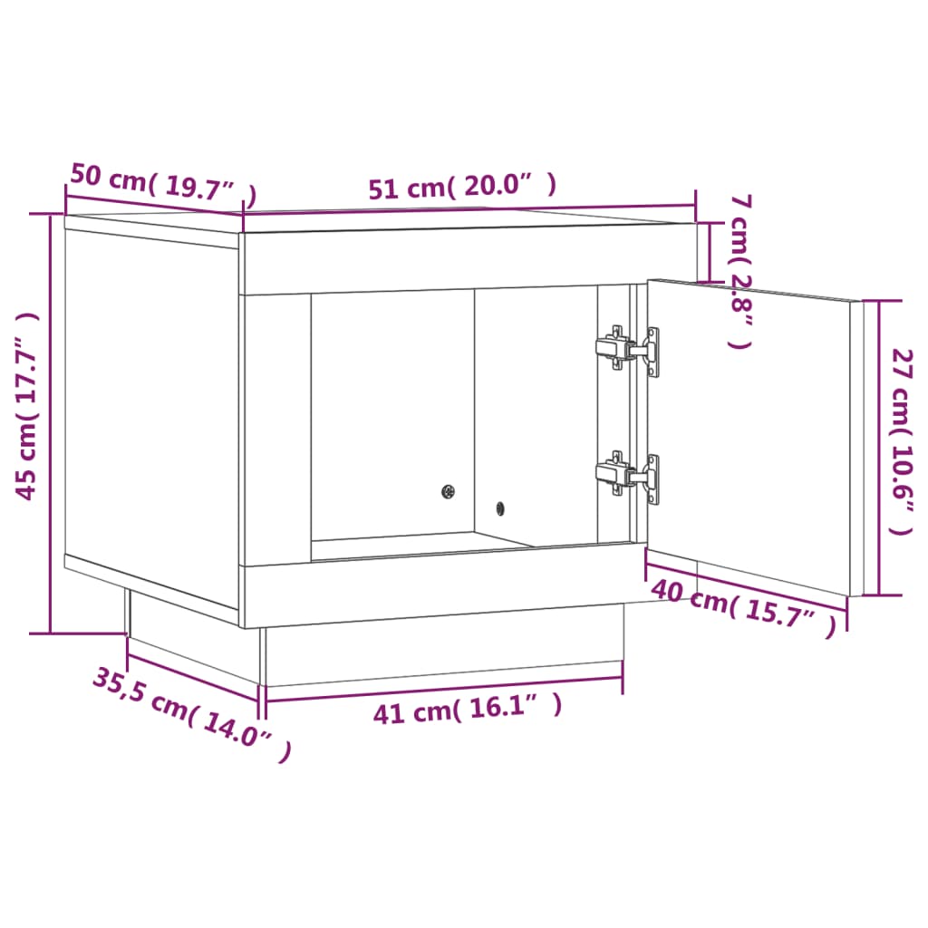 Salongbord hvit 51x50x45 cm konstruert tre