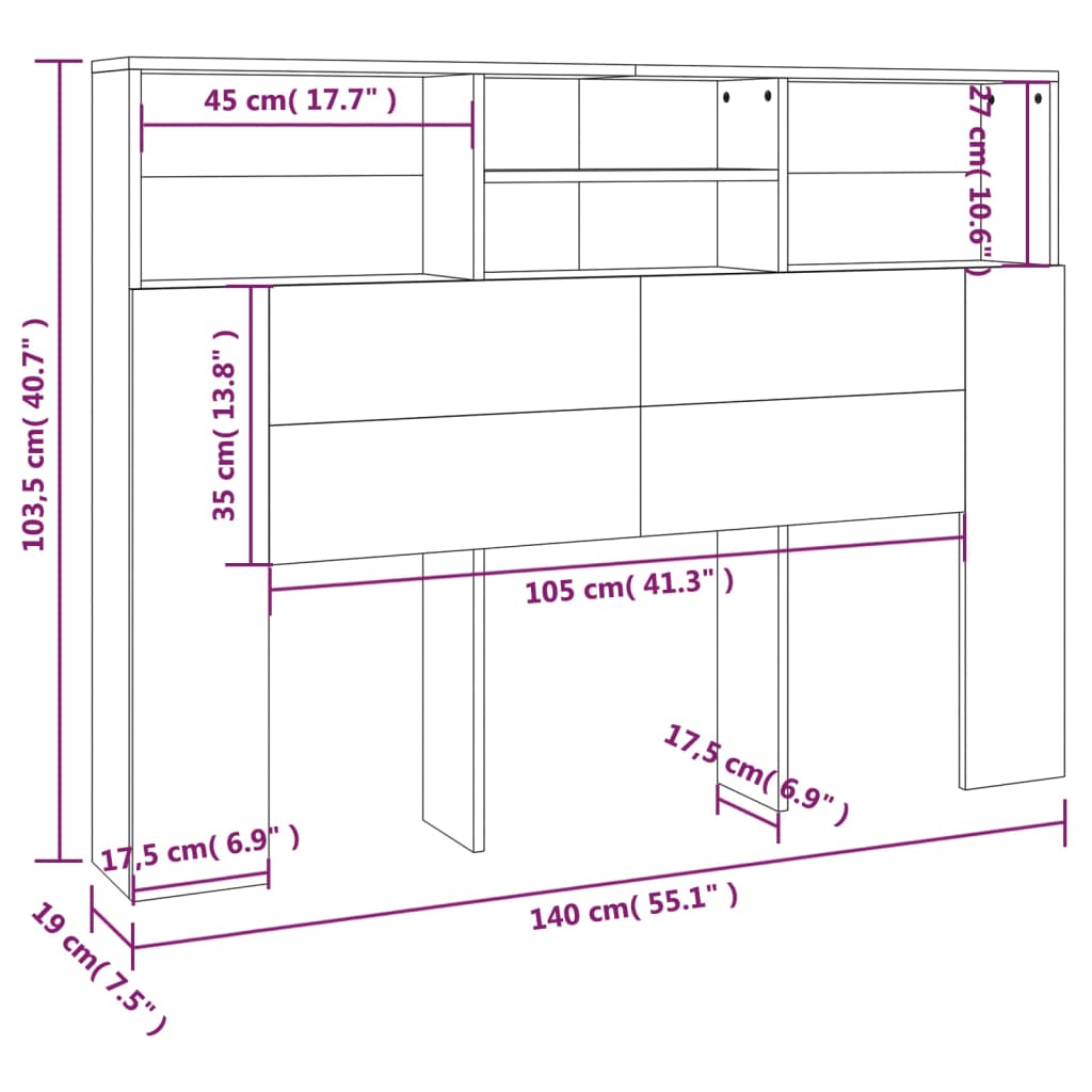 Sengegavlskap sonoma eik 140x19x103,5 cm