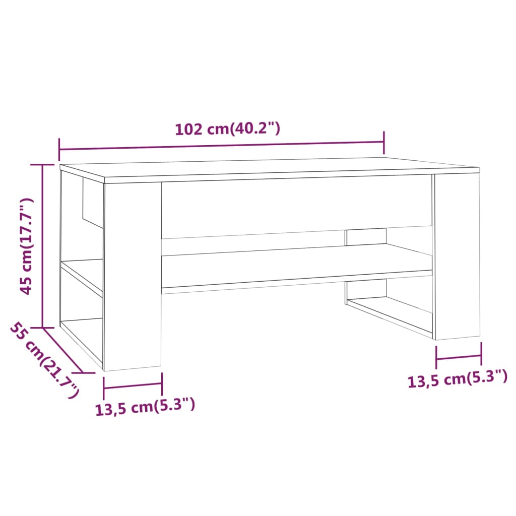 Salongbord brun eik 102x55x45 cm konstruert tre