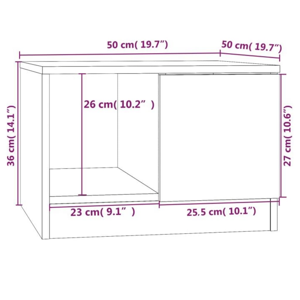 Salongbord røkt eik 50x50x36 cm konstruert tre