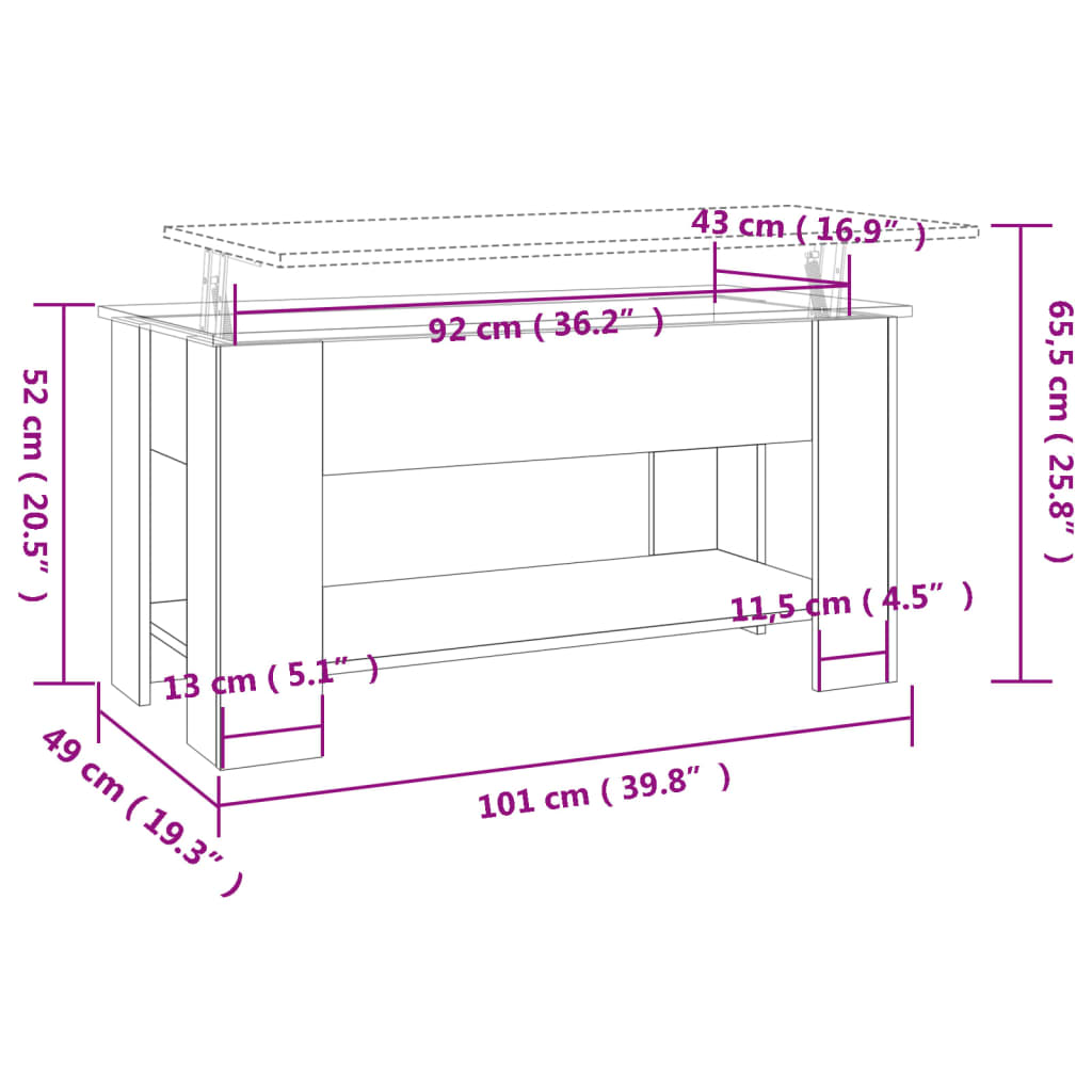 Salongbord røkt eik 101x49x52 cm konstruert tre