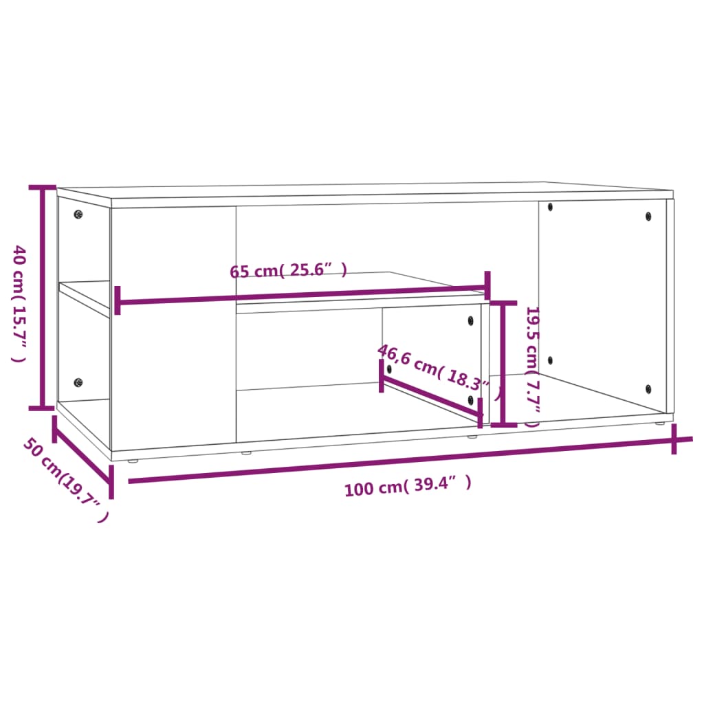 Salongbord røkt eik 100x50x40 cm konstruert tre