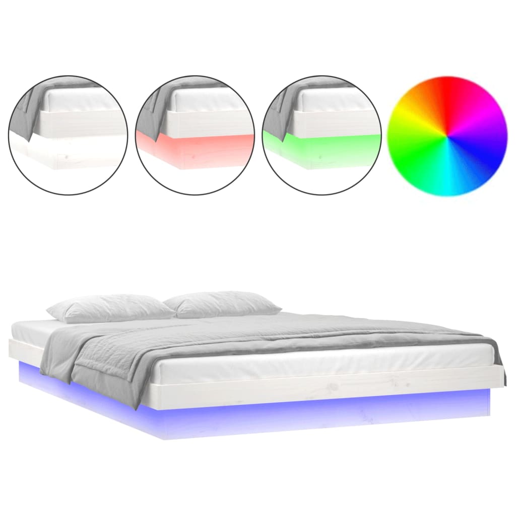 Sengeramme med LED hvit 120x200 cm heltre