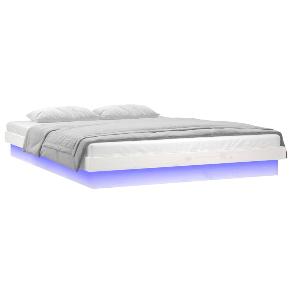Sengeramme med LED hvit 120x200 cm heltre