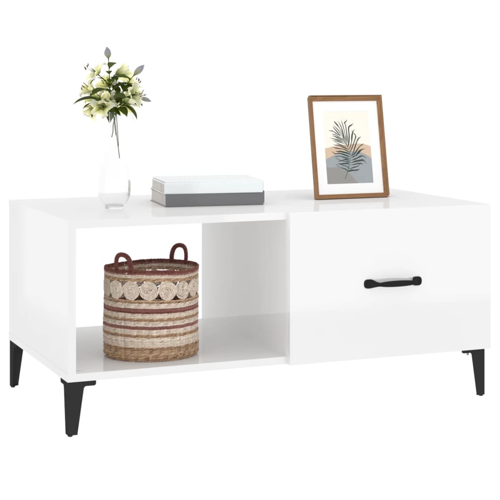 Salongbord høyglans hvit 90x50x40 cm konstruert tre