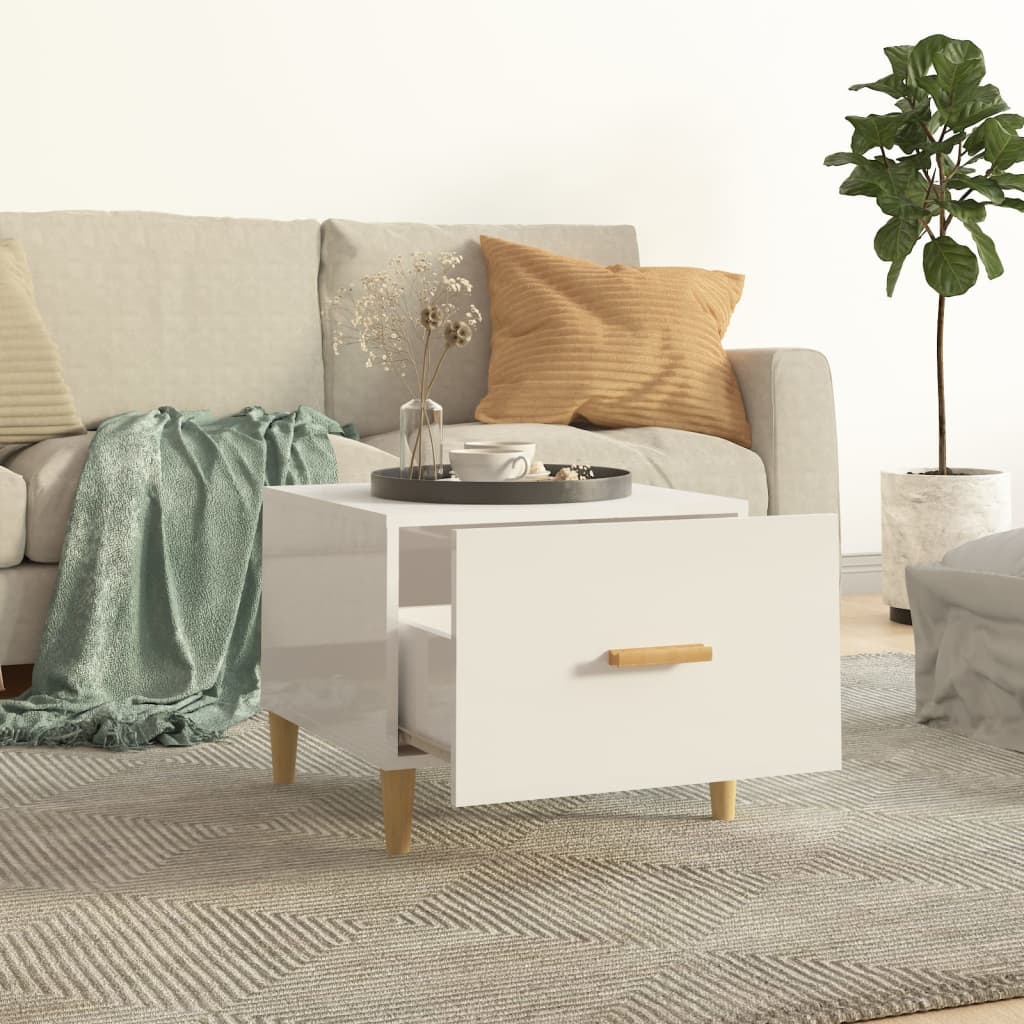 Salongbord 2 stk høyglans hvit 50x50x40 cm konstruert tre