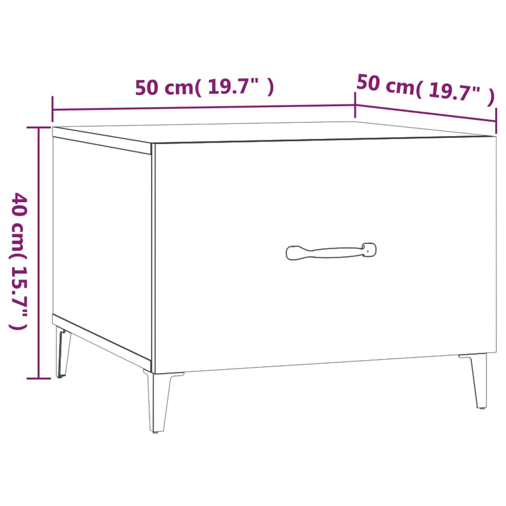 Salongbord med metallben 2 stk sonoma eik 50x50x40 cm