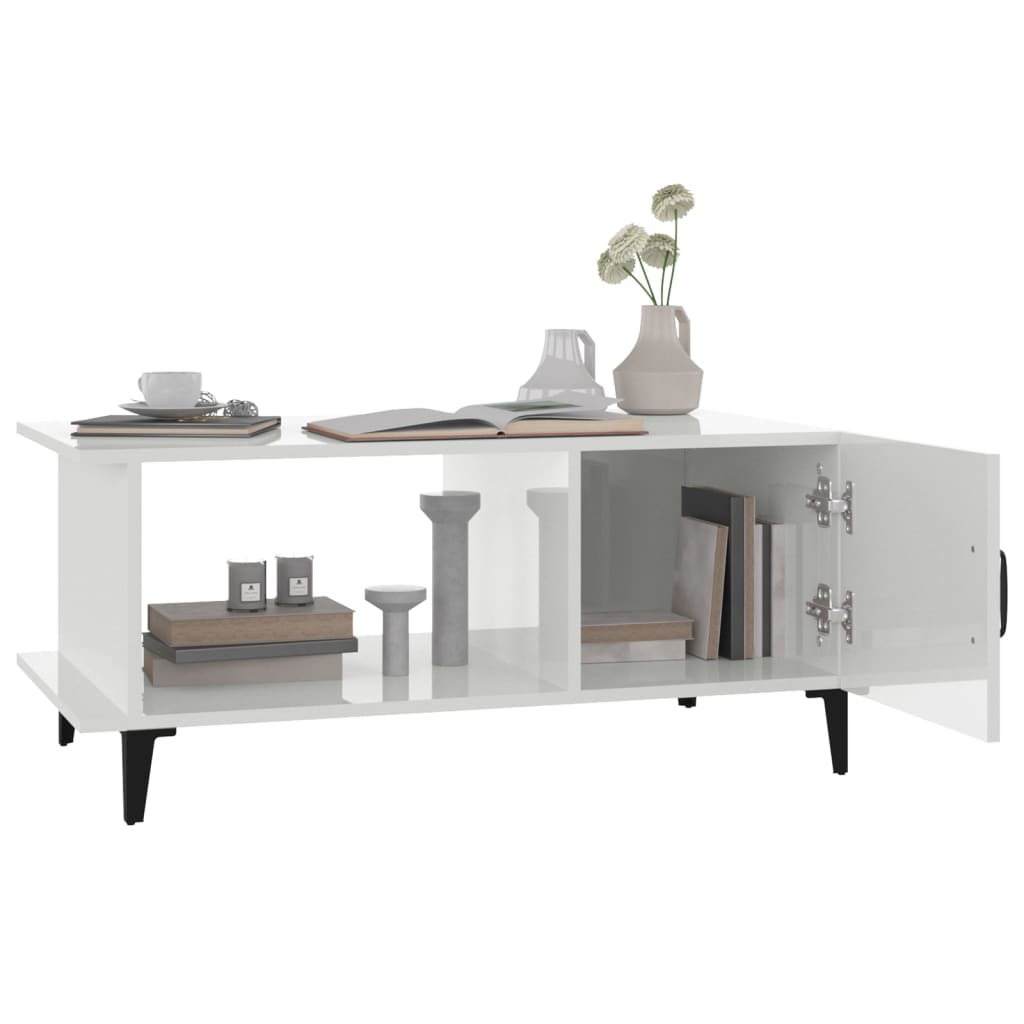 Salongbord høyglans hvit 90x50x40 cm konstruert tre
