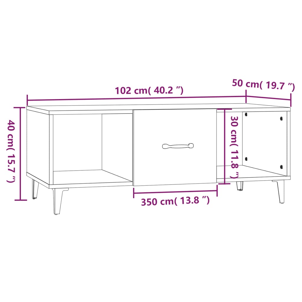 Salongbord brun eik 102x50x40 cm konstruert tre