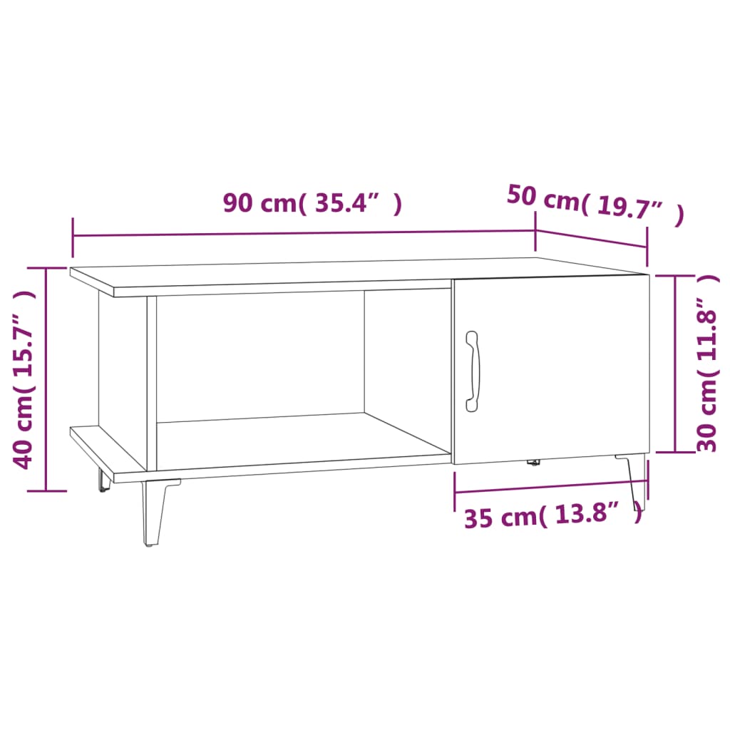 Salongbord brun eik 90x50x40 cm konstruert tre