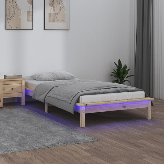 Sengeramme med LED 90x200 cm heltre