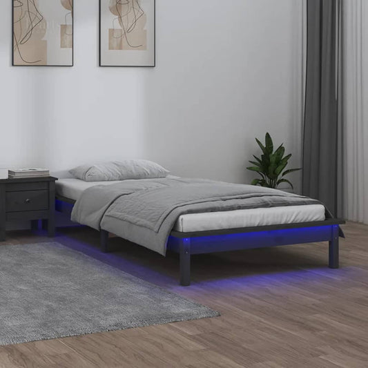 Sengeramme med LED grå 90x200 cm heltre