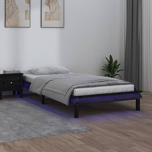 Sengeramme med LED svart 90x200 cm heltre