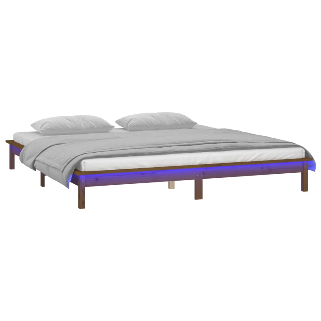 Sengeramme med LED honningbrun 140x200 cm heltre