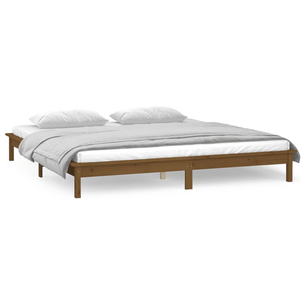 Sengeramme med LED honningbrun 140x200 cm heltre