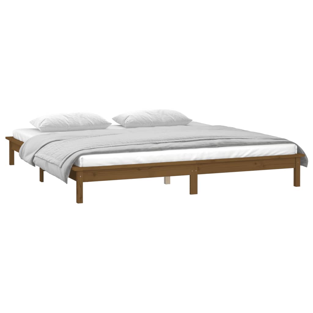 Sengeramme med LED honningbrun 140x200 cm heltre