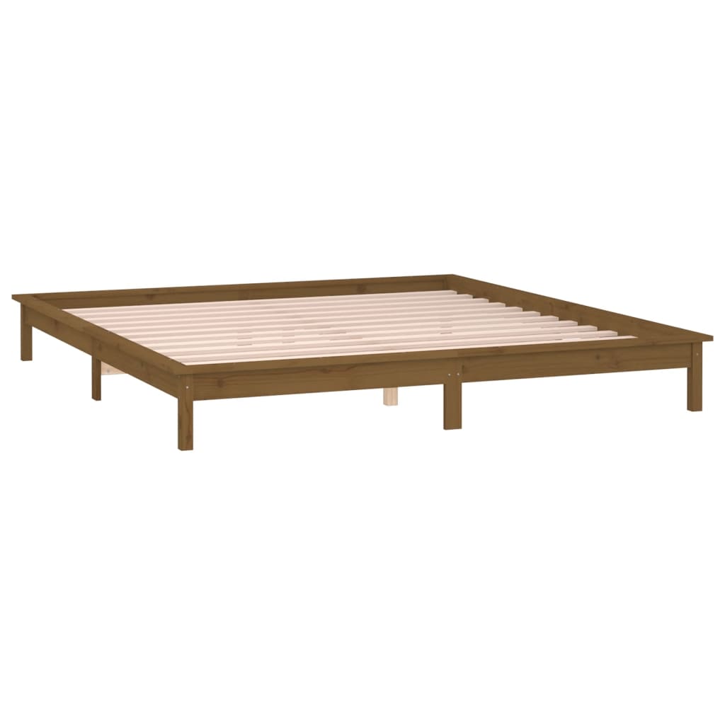 Sengeramme med LED honningbrun 140x200 cm heltre