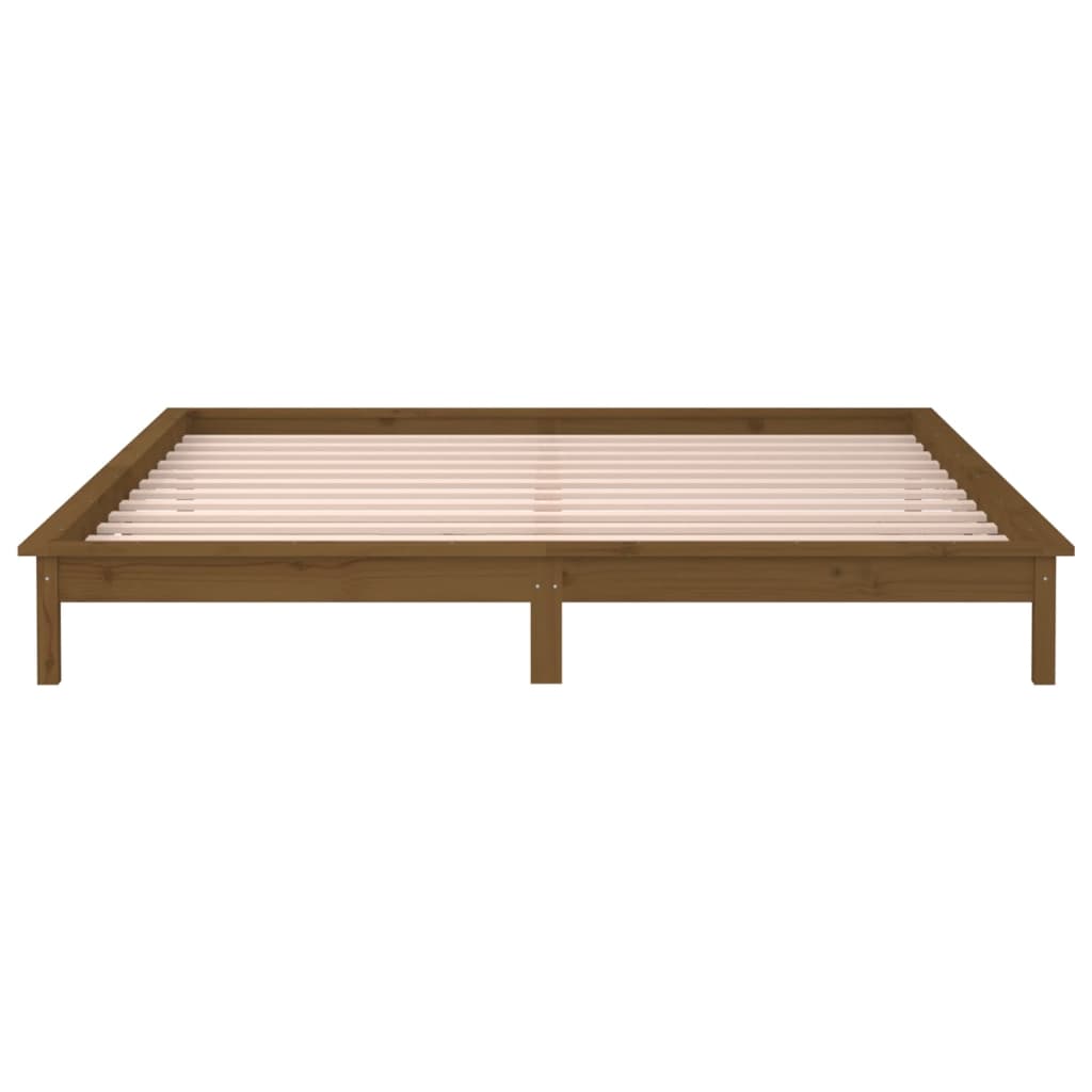 Sengeramme med LED honningbrun 140x200 cm heltre