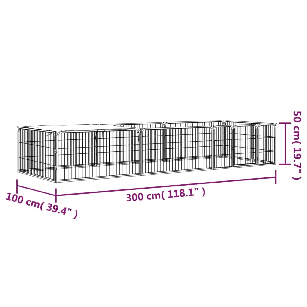 Hundegrind med 8 paneler svart 100x50 cm pulverlakkert stål