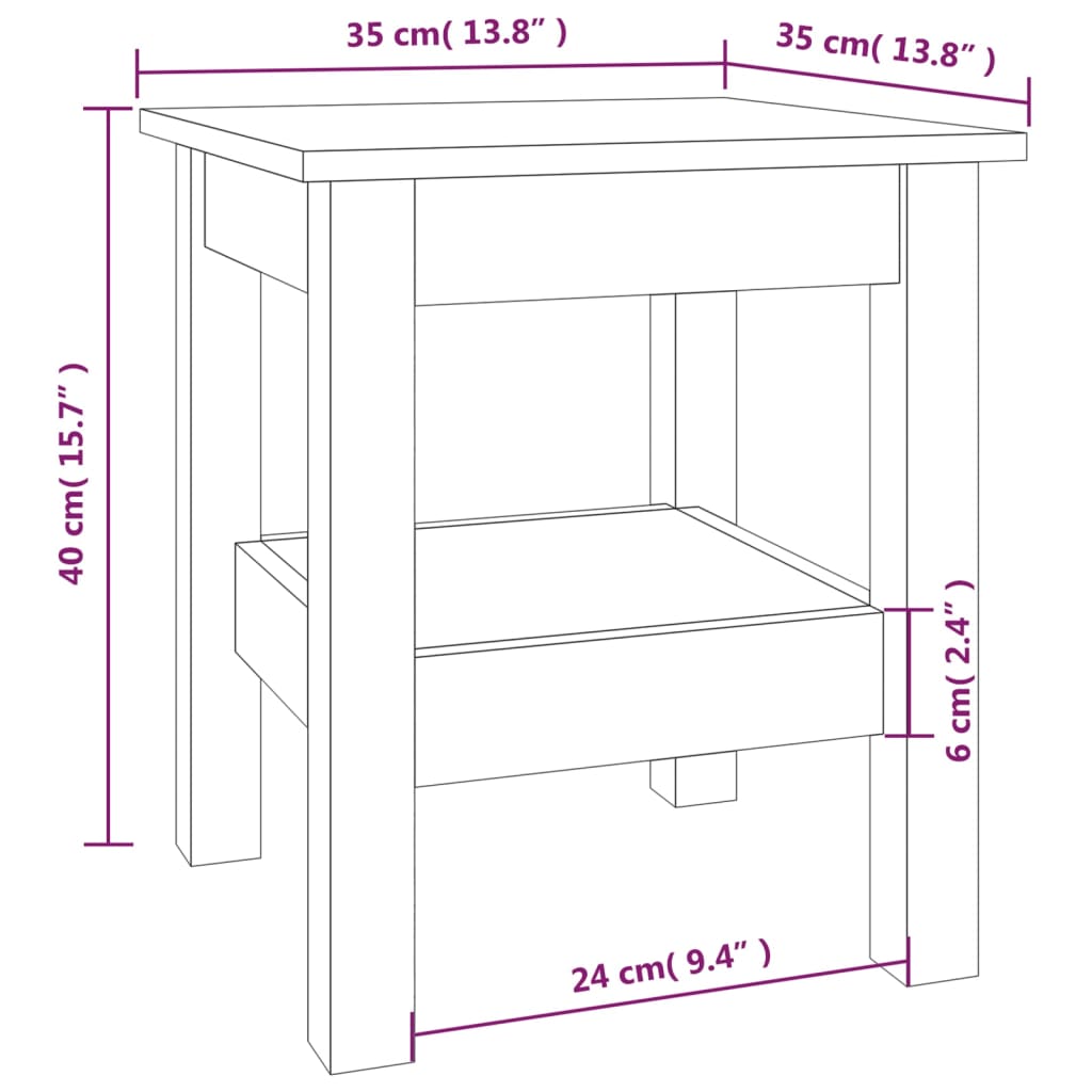 Salongbord grå 35x35x40 cm heltre furu