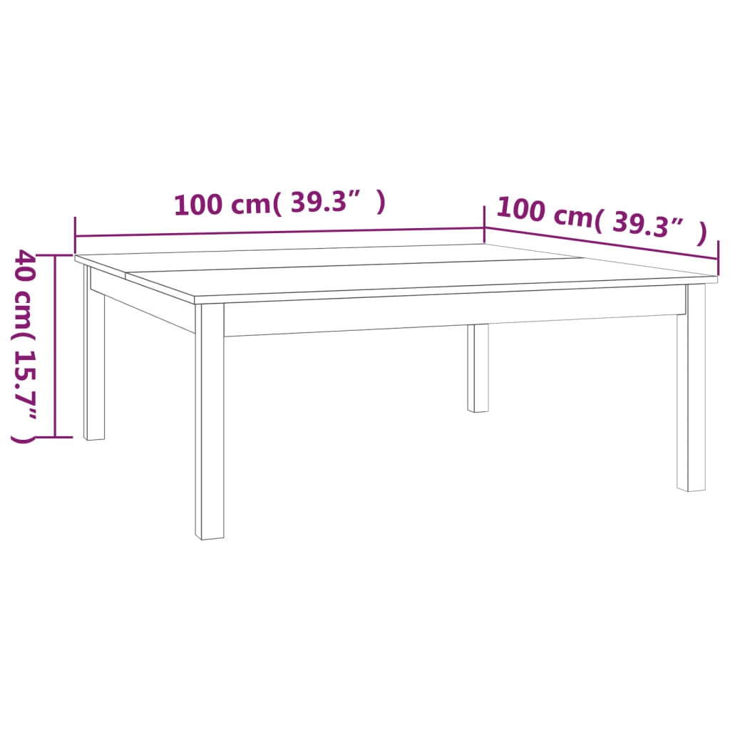 Salongbord honningbrun 100x100x40 cm heltre furu