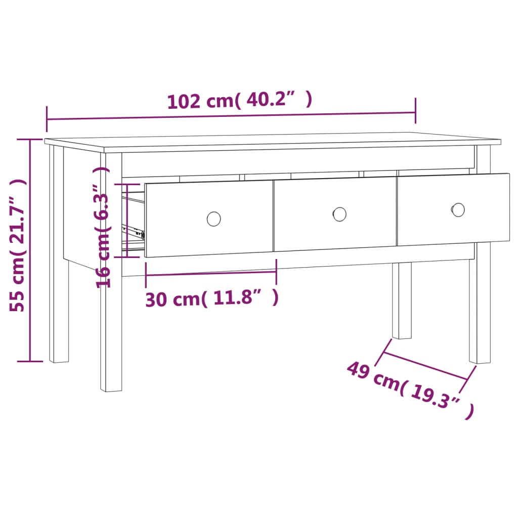 Salongbord hvit 102x49x55 cm heltre furu