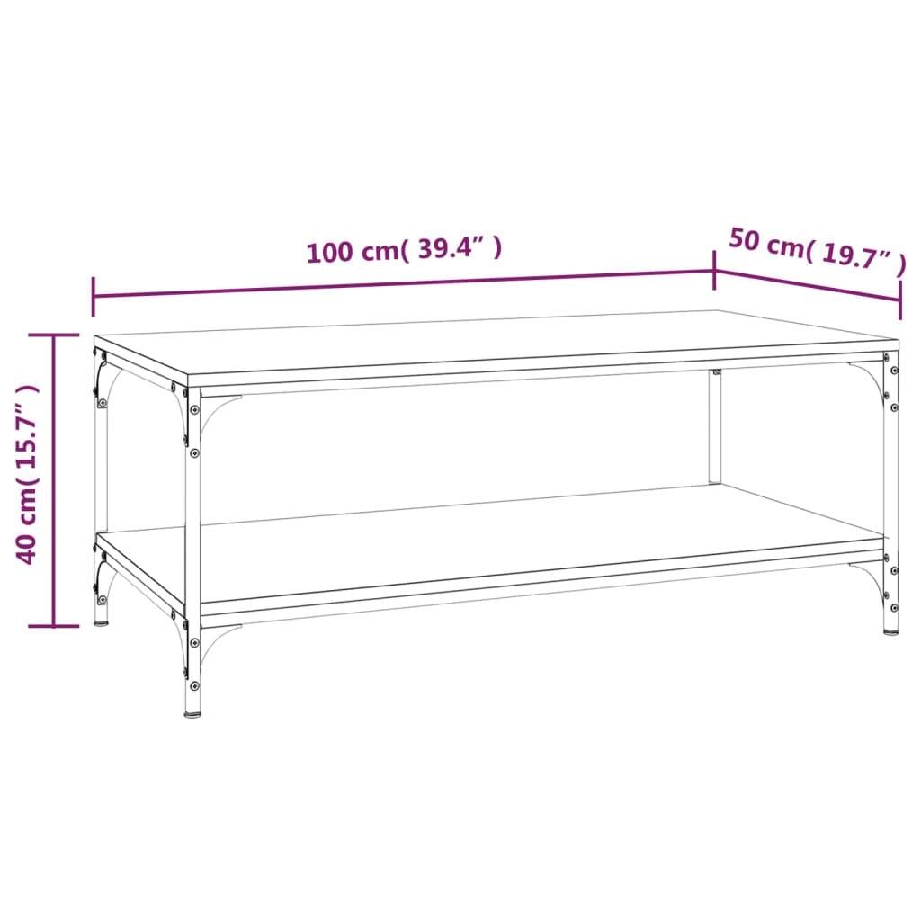 Salongbord svart 100x50x40 cm konstruert tre