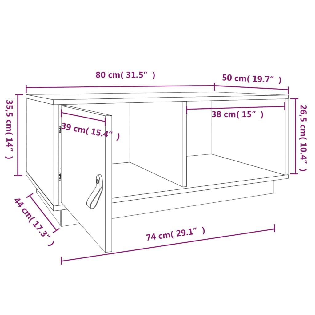 Salongbord grå 80x50x35,5 cm heltre furu