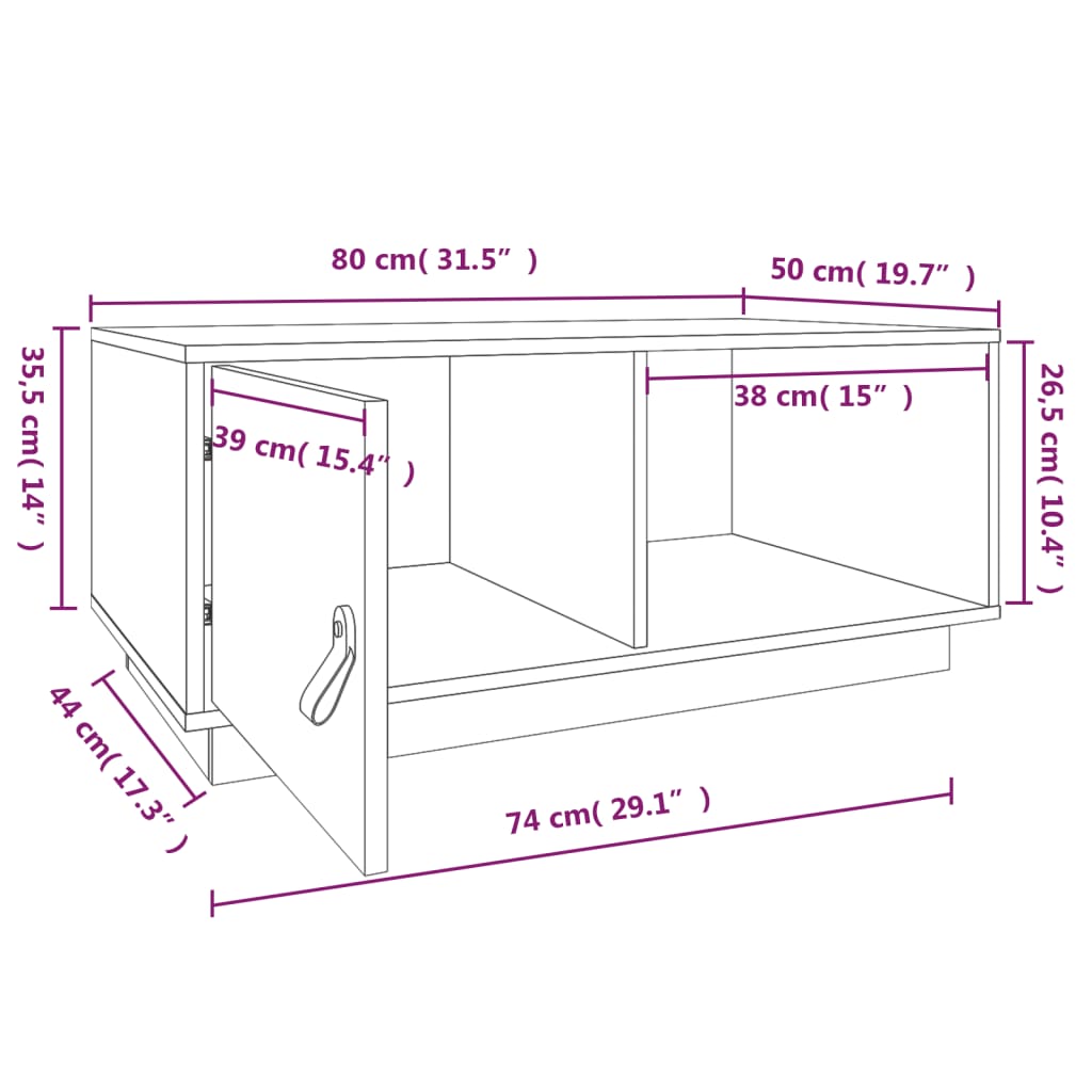 Salongbord honningbrun 80x50x35,5 cm heltre furu