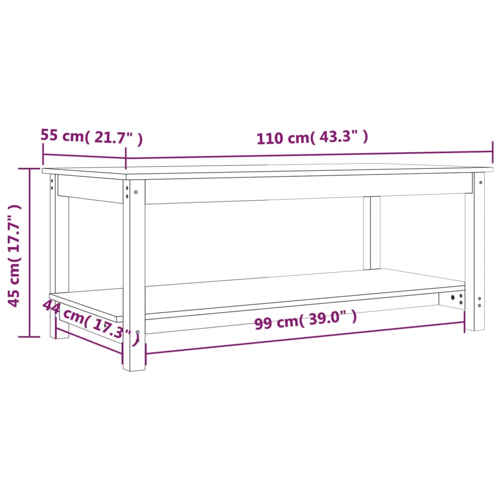 Salongbord grå 110x55x45 cm heltre furu