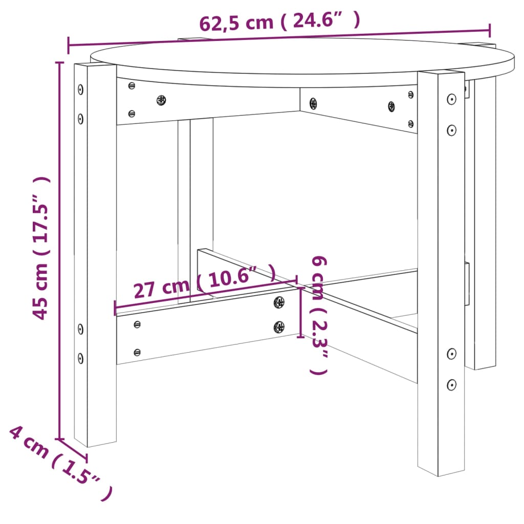 Salongbord hvit Ø 62,5x45 cm heltre furu