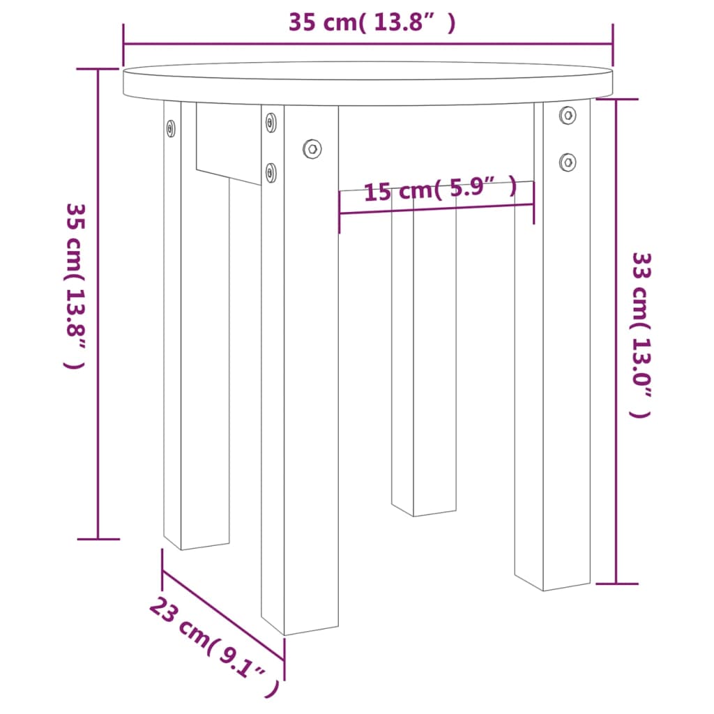 Salongbord hvit Ø 35x35 cm heltre furu