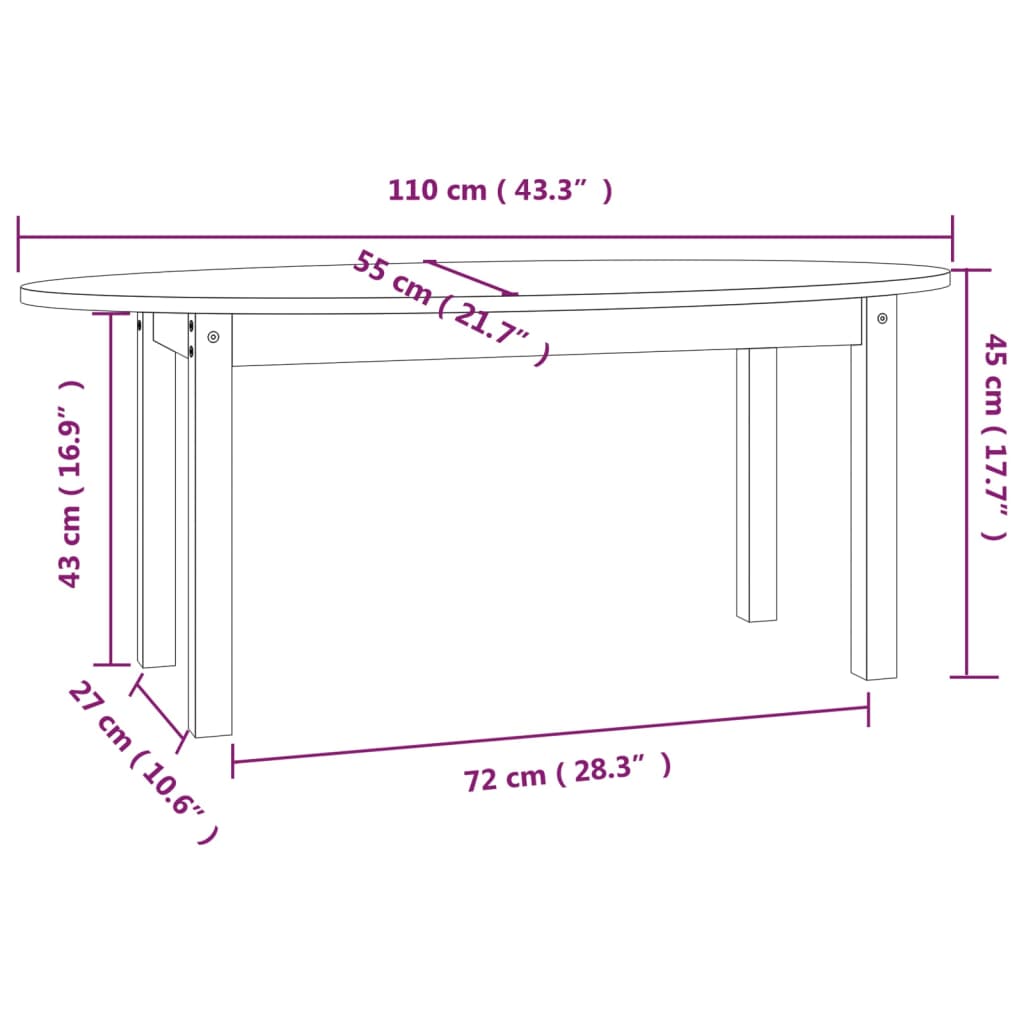 Salongbord grå 110x55x45 cm heltre furu