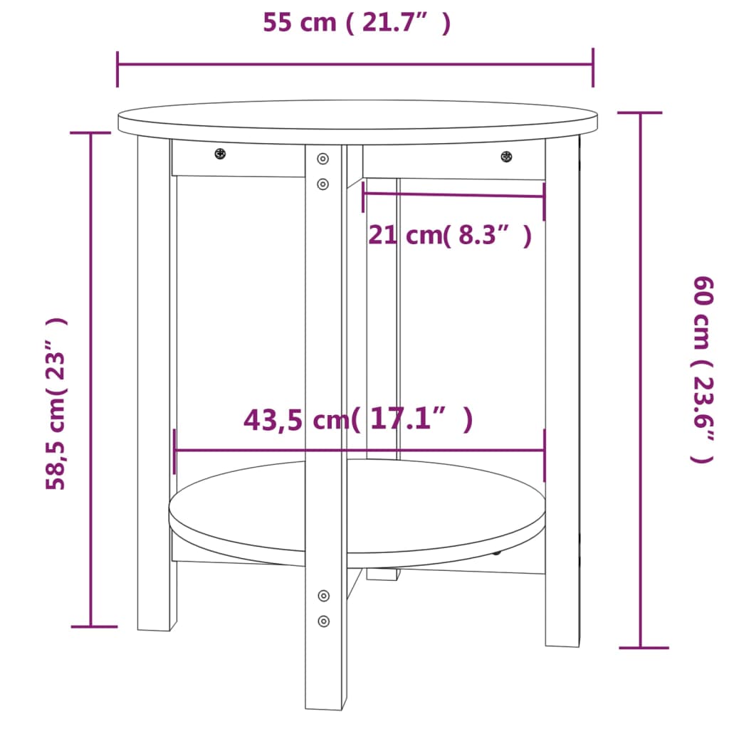 Salongbord honningbrun Ø 55x60 cm heltre furu