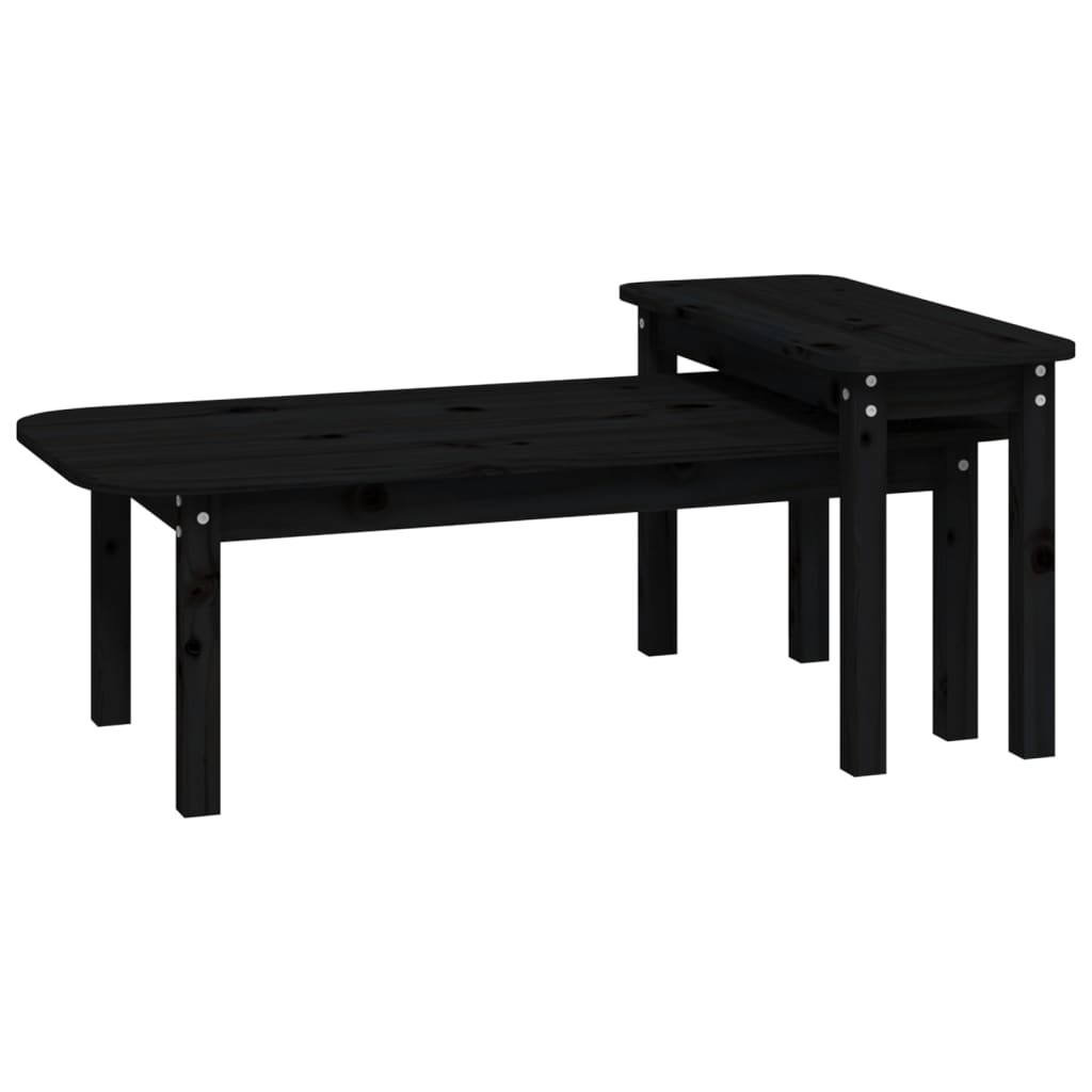 Salongbord 2 stk svart heltre furu